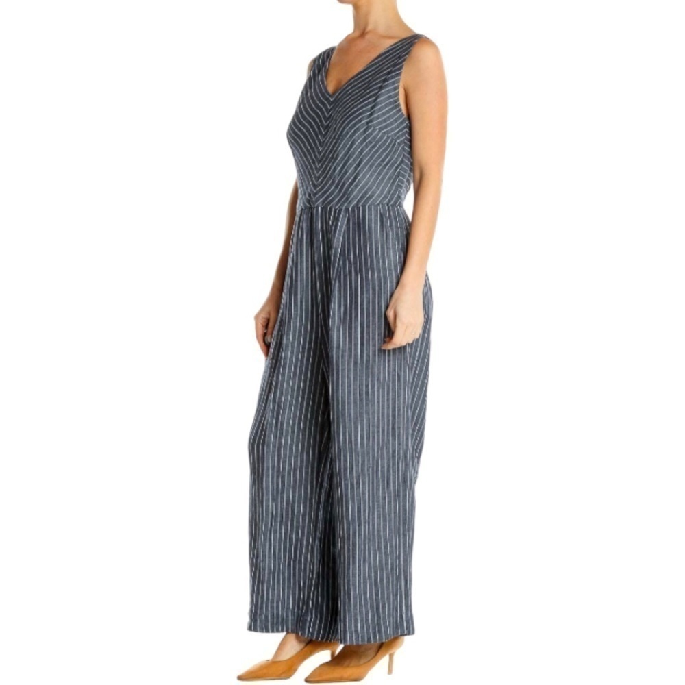 RACHEL Zoe Jumpsuit Womens 2 Blue White Stripe Sleeveless Wide Leg Crop Boho